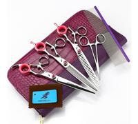 TTOOGO Kit de ciseaux de toilettage de 7,5 pouces de 7,5 pouces - 440c en acier droit incurvé et éclaircissement avec un peigne pour le toilettage pour chats pour chiens,Fishbone Tooth