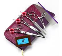 TTOOGO Kit de ciseaux de toilettage de 7,5 pouces de 7,5 pouces - 440c en acier droit incurvé et éclaircissement avec un peigne pour le toilettage pour chats pour chiens,Fine Tooth