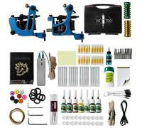 TTOOGO Kit de machine à tatouage avec encre de couleur et cartouches, kit de machine à tatouage à bobine complète - Double ensemble de pistolets de tatouage rotatif avec alimentation