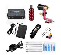 TTOOGO Kit de machine à tatouage rotatif - Ensemble de stylo à tatouage complet avec alimentation Blu-ray à double port, pédale de pied et accessoires d'artistes,Rouge