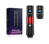 TTOOGO Kit de machine à tatouage rotatif sans fil - trait réglable 2,0-4,2 mm, stylo à batterie de 1600mAh avec écran LCD, charge rapide de Type-C,Rouge,2 batteries