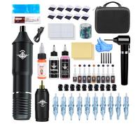 TTOOGO Kit de Machine à tatouer rotative sans fil pour débutants, avec tension de mémoire pour le revêtement et l'ombrage, stylo de tatouage réglable à 5 niveaux,Black silver