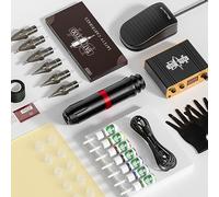TTOOGO Kit de stylo à tatouage - kit de tatouage complet avec stylo à tatouage, alimentation électrique, 10 cartouches, encre 7 couleurs, pédale, bandage, crème de suivi,Noir