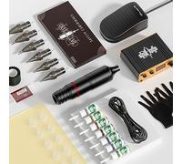 TTOOGO Kit de stylo à tatouage pour shader de doublure - kit de machine à tatouage rotatif complet avec alimentation, pédale, 10 cartouches, encre 7 couleurs, peau pratique,Rouge