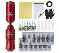 TTOOGO Kit de stylo à tatouage sans fil pour l'ombrage de doublure - Tatouage de tatouage Ensemble de machines à cartouche avec tension réglable, mini stylo, batterie, cartouches et encres,Rouge