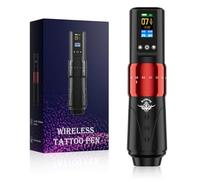 TTOOGO Kit de stylo tatouage sans fil de course réglable avec batterie à double batterie - machine à tatouage rotative avec écran TFT, puissance de 1600mAh, charge de type C,Rouge,1 battery