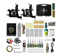 TTOOGO Kit de tatouage de bobine pour l'ombrage de doublure - équipement d'équipement de tatouage avec double machines, conseils de cartouche, cartouches en acier inoxydable, alimentation, encres