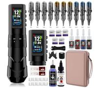 TTOOGO Stylo tatouage rotatif sans fil avec course réglable 2,0-4,2 mm, cartouche sans fil Tatoo Machine 1600mAh, 4-12V,Noir,2 battery kit