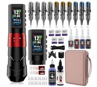 TTOOGO Stylo tatouage rotatif sans fil avec course réglable 2,0-4,2 mm, cartouche sans fil Tatoo Machine 1600mAh, 4-12V,Rouge,2 battery kit