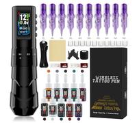 TTOOGO Stylo tatouage rotatif sans fil avec course réglable 2,0-4,2 mm, cartouche sans fil Tatoo Machine 1600mAh, 4-12V,Noir,1 battery kit