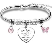 TTOVEN Bracelet chat cadeau pour filles amoureux des chats Just a Girl Who Loves Cats, taille unique, Acier inoxydable