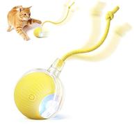 TTPOLONG Jouet Interactif pour, Balle Interactive Chat, Trois Modes réglables avec Fonction de réveil pour Chien Chat (Jaune)