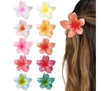 TTPSRY 10 Pièces Pinces à Cheveux Fleur Colorée Grandes Pinces à Griffes Antidérapantes Simulation Fleurs Cheveux D'Hawaï Accessoires Beach Couleur Vive Pince Fleur pour Femmes
