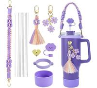 TTPSRY 1Ensemble Pailles Réutilisables Tressées Décoratives Gourde Bouteille Isotherme Accessoires Portegobelet Bandoulière Macramé Pendentif Trèfle