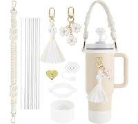 TTPSRY 1Ensemble Pailles Réutilisables Tressées Décoratives Gourde Bouteille Isotherme Accessoires Portegobelet Bandoulière Macramé Pendentif Trèfle