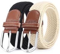 TTPSRY 2 Ceintures Tressées Élastiques Homme Boucle Métal Cuir Synthétique Finition Couture Classique Ajustable Quotidien