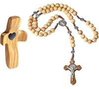 TTPSRY 2 Pièces Chapelet Catholique Bois Naturel Médaillons Crucifix Croix Pendentif Collier Religieux Perles Artisanales Prière