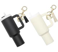 TTPSRY 2 Pièces Porte-Clé Stanley Cup, Tasse Miniature Pompon Décoratif Accessoire Sac Charm Bijou Femme Attacheclés Mignon