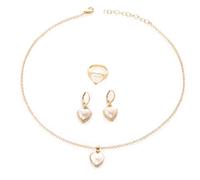 TTPSRY 3 Pièces Ensemble Bijoux Cœur Perle Collier Boucles D'oreilles Bague Parure Élégante Accessoires Femme Bijouterie