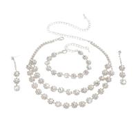 TTPSRY 3 Pièces Parure Bijoux Cristal Brillant Collier Double Rangée Boucles Pendantes Bracelet Élégant Ensemble Accessoires Femme
