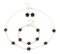 TTPSRY 4 Pcs Ensemble de Bijoux à Quatre Feuilles Femme Collier Plaqué Carats Fleur Cinq Feuilles Bague Boucles d'Oreilles Collier Bracelet Parure de Bijoux en Émail Délicat Femmes Adolescentes