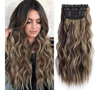 TTPSRY 4 PCS Extensions de Cheveux Clip pour Femmes Naturels Wave Bouclé 21 Pouces Longue Extension à Clip Hair Extension Cheveux Synthétique Rajout Human Hair Extension（#3）
