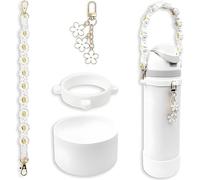 TTPSRY 4 Pièces Ensemble Accessoires Bouteille Eau Marguerite Rose Bracelet Porteclés Anneau Silicone Manchon Protection Bandoulière Portable Décoration