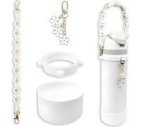 TTPSRY 4 Pièces Ensemble Accessoires Bouteille Eau Marguerite Rose Bracelet Porteclés Anneau Silicone Manchon Protection Bandoulière Portable Décoration