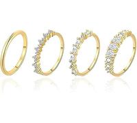 TTPSRY 4 Pièces Ensemble Bagues Femme avec Zircone Cubique Brillant Minimalistes Alliance Empilables Bijoux Élégants (6)