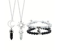 TTPSRY 4 Pièces Ensemble Bijoux Cristal Naturel Magnétique Collier Hexagonal Bracelet Couple Amour Assorti