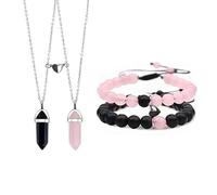 TTPSRY 4 Pièces Ensemble Bijoux Cristal Naturel Magnétique Collier Hexagonal Bracelet Couple Amour Assorti