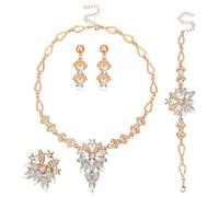 TTPSRY 4 Pièces Ensemble Bijoux Floral Cristal Brillant Collier Boucles D'oreilles Bracelet Bague Accessoires Femme Élégant Luxueux