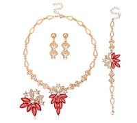 TTPSRY 4 Pièces Ensemble Bijoux Floral Cristal Brillant Collier Boucles D'oreilles Bracelet Bague Accessoires Femme Élégant Luxueux