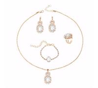 TTPSRY 4 Pièces Ensemble Bijoux Goutte Cristal Brillant Collier Boucles D'oreilles Bracelet Bague Parure Élégante Femme Accessoires Mariage Soirée