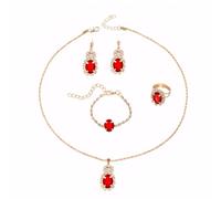 TTPSRY 4 Pièces Ensemble Bijoux Goutte Cristal Brillant Collier Boucles D'oreilles Bracelet Bague Parure Élégante Femme Accessoires Mariage Soirée