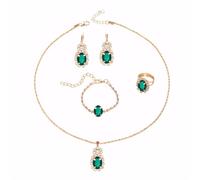 TTPSRY 4 Pièces Ensemble Bijoux Goutte Cristal Brillant Collier Boucles D'oreilles Bracelet Bague Parure Élégante Femme Accessoires Mariage Soirée
