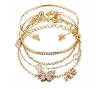 TTPSRY 4 Pièces Ensemble Bracelet Papillon Cristal Jonc Chaîne Manchette Bijoux Femme Élégant