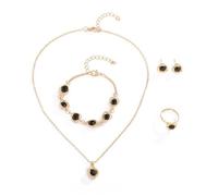 TTPSRY 4 Pièces Ensemble de Bijoux Femme Zircone Cristal Pendentif Cœur Collier Boucles d'Oreilles Bracelet Bague Parure Bijoux Anniversaire Noël Cadeaux pour Filles Fête Mariage (Noir)