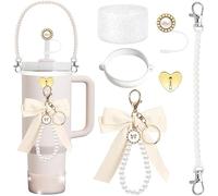 TTPSRY 6 Pièces Ensemble Accessoires Paille Réutilisable Nœud Papillon Perle Décoration Bouteille Gobelet Mousqueton Porteclés Charme Bijoux