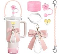 TTPSRY 6 Pièces Ensemble Accessoires Paille Réutilisable Nœud Papillon Perle Décoration Bouteille Gobelet Mousqueton Porteclés Charme Bijoux