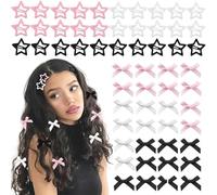 TTPSRY 60 Pièces Mini Barrettes Nœud & Étoile, Set de Petites Pinces Cheveux BB Étoiles et Nœuds Satin, Accessoires Cheveux Fille Femme Enfant, Légères et Polyvalentes, 3 Couleurs (Rose/Noir/Blanc)