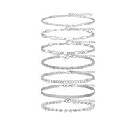 TTPSRY 7 Pièces Bracelets de Cheville pour Femmes Argent Ensemble Bracelets Boho Cheville Réglables pour Plage Accessoires pour Femmes et Filles