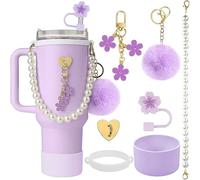 TTPSRY 7 Pièces Ensemble Chaîne Perle Tasse Accessoires Marguerite Décoratifs Portegobelet Paille Réutilisable Pompon Porteclés