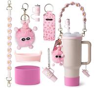 TTPSRY 7 Pièces Ensemble Paille Réutilisable Mignon Peluche Porteclés Marguerite Tasse Gobelet Accessoires Bandoulière Décoration