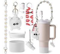 TTPSRY 7 Pièces Ensemble Paille Réutilisable Mignon Peluche Porteclés Marguerite Tasse Gobelet Accessoires Bandoulière Décoration