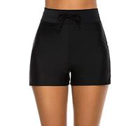 TTPSRY Bain Shorty Femme Bas de Maillot Natation Short Élastique Plage Shorts avec Cordon Réglable Taille Haute Bikini Maillots de Bain Tankini Bottoms (Noir/L)