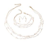 TTPSRY Bijoux Femme Perles Dorées Ensemble Collier Boucles d'Oreilles Mariage Cadeau Anniversaire(Or)