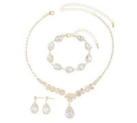 TTPSRY Bijoux Femme Set de Zircon Goutte 3 Pièces Cuivre Bracelets Boucles d'Oreilles Collier Idéal pour Mariées Occasions Spéciales et Robes Élégantes