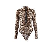 TTPSRY Body à Manches Longues pour Femme Sexy Col Haut Bodysuit Lingerie Stretch Slim Jumpsuit Top Bodysuit Léopard Fermeture à Glissière Casual Confortable Doux (M)