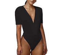 TTPSRY Body Manche Courte Femme Col V Profond Bodysuit Élégant Moulant Manches Courtes Bodys pour Femme Top Shapewear Thong Vêtement Sculptant